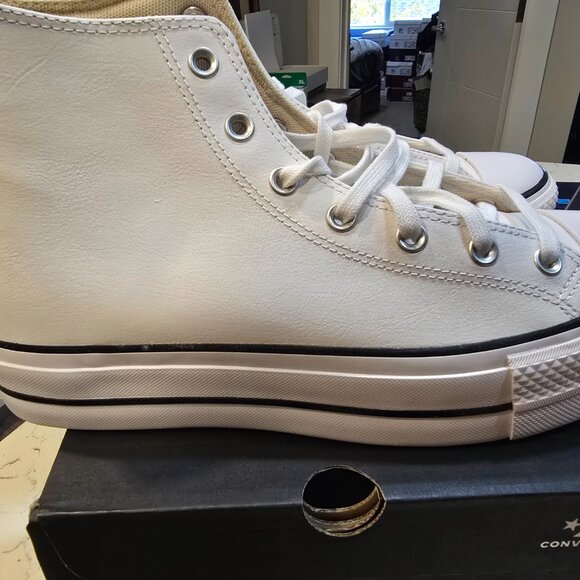 Converse Chuck Taylor All Star Platform WHITE Leather High Top MENS SIZE 10 NEW - Picture 5 of 13